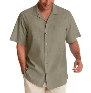 Tulio 100% Silk Olive Green Vintage Y2K button down shirt Men's size large - Picture 1 of 12