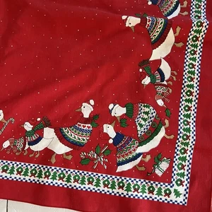 Vintage Sunweave Christmas Tablecloth Red with Geese 61x102” - Picture 1 of 6