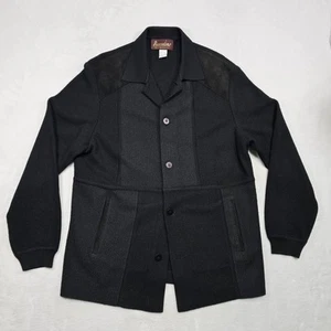 Vtg Barcelino Blazer Sweater Cardigan Leather Suede Wool Knit Mens Large 42 NICE - Picture 1 of 14