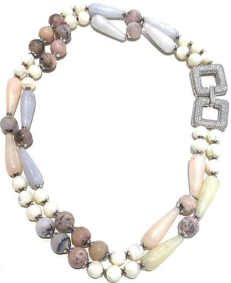 Collana in Argento 925 con Giada Morganite, Opale Rosa e Madreperla –Pezzo Unico - Immagine 1 di 4