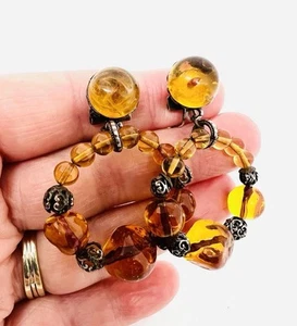 French Gripoix Poured Glass Beaded Drop Dangle Earrings Signed Vintage Jewelry - Bild 1 von 9