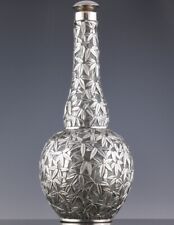 FINE ANTIQUE CHINESE STERLING SILVER BAMBOO DOUBLE GOURD GLASS DECANTER BOTTLE