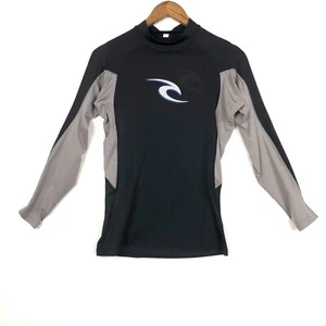 Rip Curl Mens Wave Long Sleeve Rash Vest UPF 50+ Surf Swim Top Black Grey Size S - Picture 1 of 12