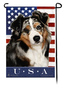 Patriotic USA Garden Flag - Blue Merle Australian Shepherd 007 - Picture 1 of 1
