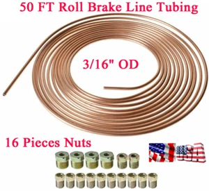 3/16"OD 50Ft Coil Roll Steel Copper Nickel Brake Line Tubing Kit + 16X Fittings - Foto 1 di 8