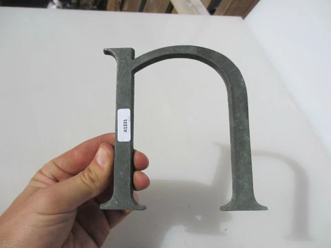 Antique Brass Shop Letter "N n u U" Sign Old Plaque Name Victorian Initial 5"H Cover