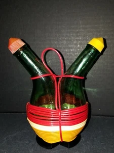 Vintage Calamassi Wrapped Double Neck Oil & Vinegar Bottle Italy Cruet 1960s - Picture 1 of 6