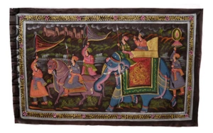 Hanging Wall Painting Mughal On Silk Art Scene Of Life India 71x47cm 13 - Picture 1 of 1