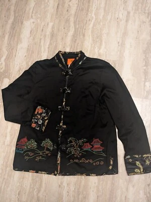 Oriental Kimono Hearts of Palm Women's Embroidered Black style size 10 - Image 1 of 3