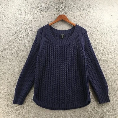 Calvin Klein 毛衣女式 XL 蓝色华夫格针织套衫毛衣长袖 — 第 1/4 张图片