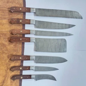 DAMASCUS BLADE 7 Pc's. KITCHEN KNIVES SET with roll bag. (ZE-1081-RW 7C - Picture 1 of 3