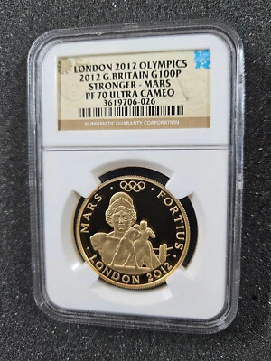 🌟 2012 London Olympiad Stronger MARS 1 oz Proof Gold  NGC PF70 UC Coin - Image 1 of 3