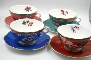 RARE MINT WEDGWOOD PAEONIA BLUSH SET OF 4 CUPS & SAUCERS 1st QUALITY UNUSED - Picture 1 of 6