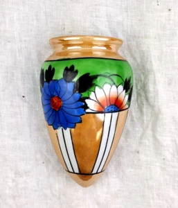 VINTAGE HOTTA YU SHOTEN & CO CERAMIC HAND PAINTED LUSTERWARE WALL POCKET VASE - Picture 1 of 5