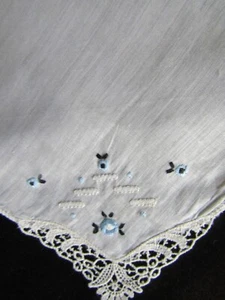 Pañuelo bordado vintage blanco azul emb pañuelo 1357 - Imagen 1 de 9