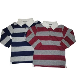 2er Pack Simple Joy Baby Jungen Polo gestreift Langarm Kragen Shirt Gr. 2T Neu - Bild 1 von 15