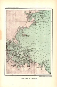 BOSTON HARBOR, MASSACHUSETTS Antique geology nautical map 1893 - Picture 1 of 1