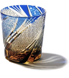Japanese Collectible Edo Kiriko Cut Glass RURI Cup Made in Japan - Picture 1 of 5