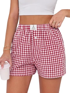 Boxer Shorts for Women Gingham Pajama 2025 Summer Casual Lounge Sleep Plaid Shor - Picture 1 of 1