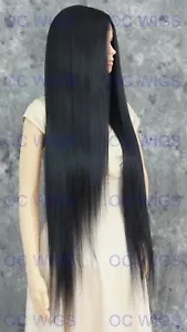 Extra Long Straight Heat Safe Lace Front Human Hair Blend Wig Off Black EVEB 1B - Picture 1 of 8