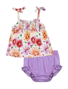 Infants Baby Girls 2 Piece Summer Outfits Set Smocked Tank Top and Bloomer Sh... - Picture 1 of 6