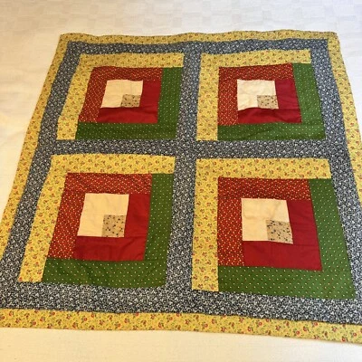 Antique Handmade Quilt Log Cabin 30” SQ Country Wall Hanging Loops - Image 1 of 4