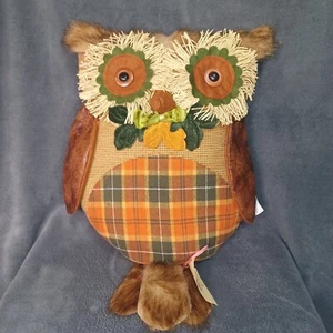  flannel Felt +Fur Owl Pillow Shelf Sitter  brown and orange Fall Halloween  - Picture 1 of 4