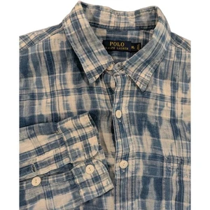 Polo Ralph Lauren Leinenhemd gebleicht blau Flanell XL Langarm Knopf - Bild 1 von 6