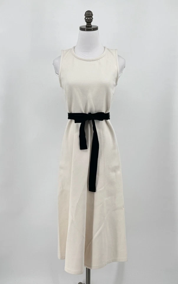 J.CREW Womens Ivory Midi Fit Flare Dress 4T Brushed Cotton Crew Sleeveless - Image 1 of 4