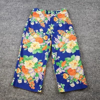 Lauren Ralph Lauren Vtg Size 12 Blue Floral Wide Leg Capri Pants  - Image 1 of 4