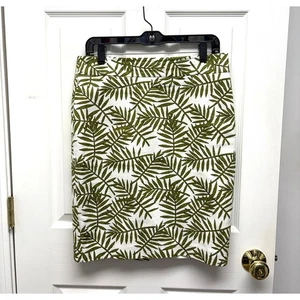 Falda Ann Taylor Blanca, Hojas de Palma Verde, Lápiz, Forrada, Talla 8 - Imagen 1 de 4