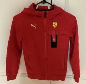 Ferrari Boys Kids Youth Red Sweatshirt Cotton Full Zipper Hood Pockets SZ Medium - Picture 1 of 7