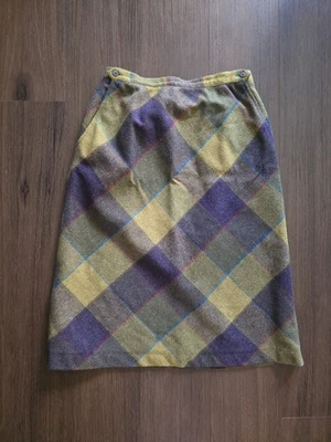 Falda de lana a cuadros vintage para mujer mediana personal bolsillos totalmente forrados amarillo marrón Foto 1 de 4