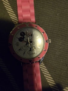 RARE MICKEY MOUSE CASTLE ORIGINAL DISNEY PARKS PINK ENAMEL WATCH POLY BAND - Picture 1 of 3