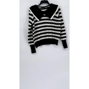 Suéter tejido a rayas con cuello negro-blanco OVER KLESHAS para mujer talla L/XL - Imagen 1 de 10