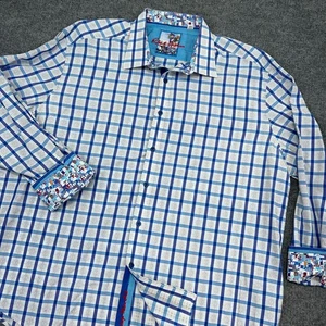 Robert Graham Shirt Mens 4XL White Blue Plaid Classic Fit Flip Cuff Button Up - Picture 1 of 9
