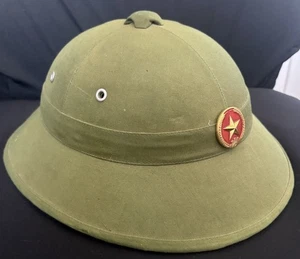 VINTAGE VIETNAM PITH HELMET JUNGLE EXPLORER HAT~ARMY GREEN CANVAS~ - Picture 1 of 4