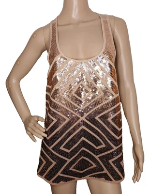 BCBG Maxazria Talla M Rosa Arena Sin Mangas Halter Seda Lentejuelas NUEVO SIN ETIQUETAS T10 Foto 1 de 4