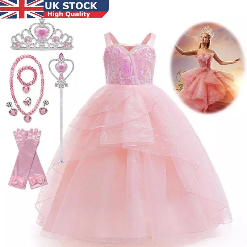 Girls Princess Glinda Dress Cosplay Costume Wicked Carnival Party Fancy Dress -