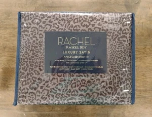 Rachel Roy Luxus Satin 4-teiliges QUEEN Bettwäsche Set Silber Leopardenmuster - Bild 1 von 4