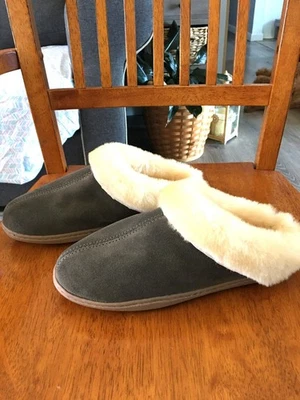 Minnetonka Women's Mule slippers Size 7 Grey suede and Cream Sheepskin NEW! - Image 1 of 4