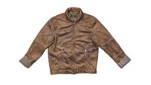 True Grit Mens Jacket Size Small Brown Faux Suede Sherpa Lined Western Coat - Picture 1 of 9