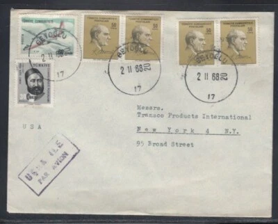 TURKEY Commercial Cover Beyoglu to New York City 2-2-1968 cancel - Image 1 of 2