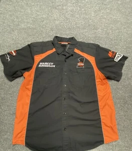 Harley Davidson HD Racing Black/Orange Vented Motorcycle S/S Button Shirt Sz L - Picture 1 of 8