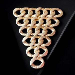 Goldfarbene Statement Brosche Vintage Zoom Zoom Pyramide Struktur Kettenglied Pin 80er - Bild 1 von 8