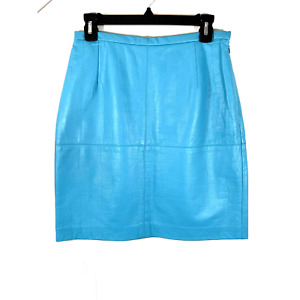 Alberto Makali Blue Croc Embossed Leather A-Line Skirt Sz 8