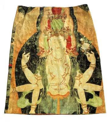 VIVIENNE TAM Falda Recta Estampado Buda Terciopelo Talla 3 (M) Totalmente Forrada Años 90 NUEVA Foto 1 de 4