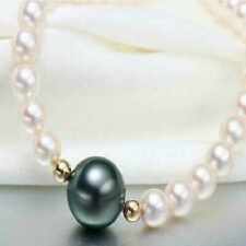 Natural South Sea white black round pearl 14k Gold necklace Practice Mental