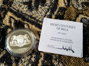 Latvia 10 Litu 1998 Silver Proof - 800 Years Riga - COA - Picture 1 of 5