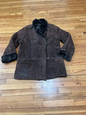 Abrigo para mujer J Percy Marvin Richards cuero gamuza marrón genuino con piel sintética S Foto 1 de 4